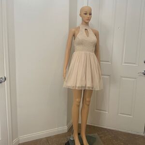Speechless Sz 3 Nude Beige Formal Prom Evening Mini Backless Floral Lace Dress
